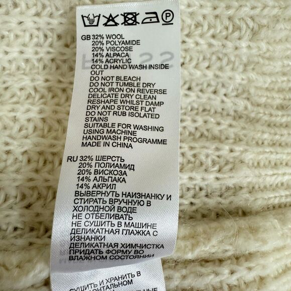 REISS Safia Ribbed Wool Alpaca 1/4 Zip Sweater XS Ivory Long Sleeve B84 - Picture 6 of 6